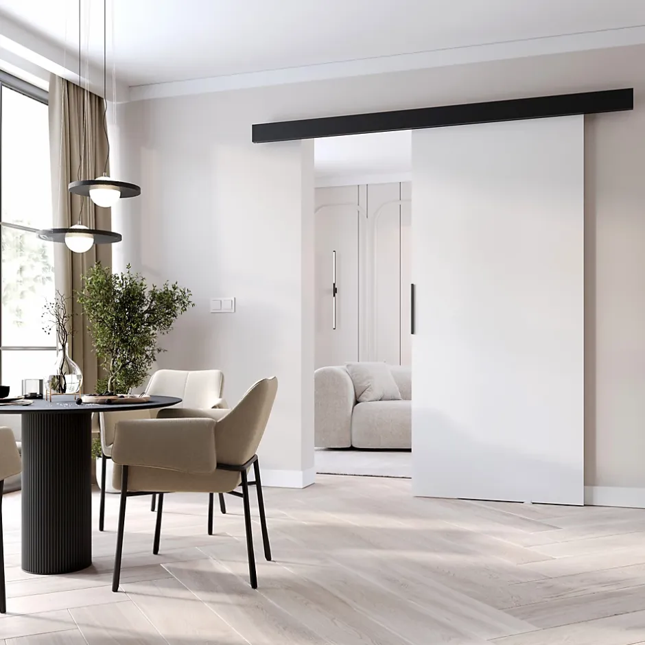 MINIO go for it , porte coulissante PRIM A 96 cm, Poignée noire, Blanc / Noir
