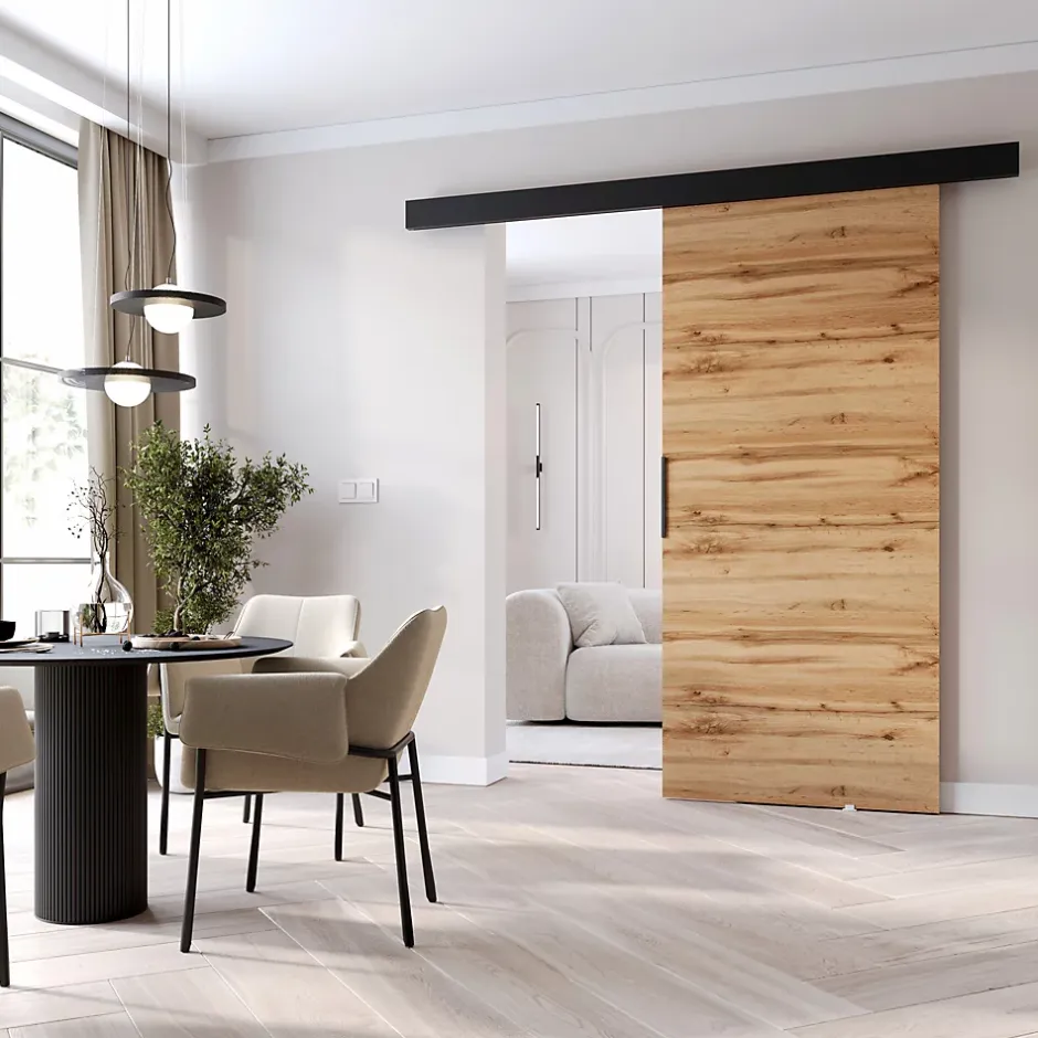 , porte coulissante PRIM A 86 cm, Poignée noire, Chêne Wotan / Noir-MINIO go for it Discount