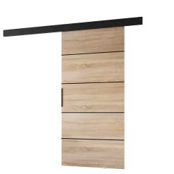 MINIO go for it , porte coulissante PRIM1K96 cm, barre décorative, panneau supérieur, poignée de porte en noir, Chêne Sonoma/Noir