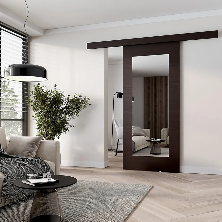 , porte coulissante CLEAN I 86 cm portes de chambre, avec miroir, wengé-MINIO go for it Clearance