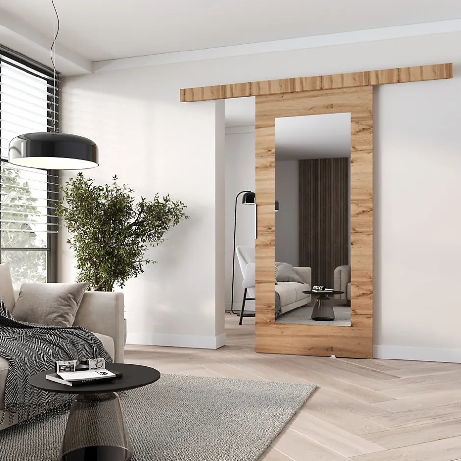 , porte coulissante CLEAN I 76 cm portes de chambre, avec miroir, Chêne Wotan-MINIO go for it Best