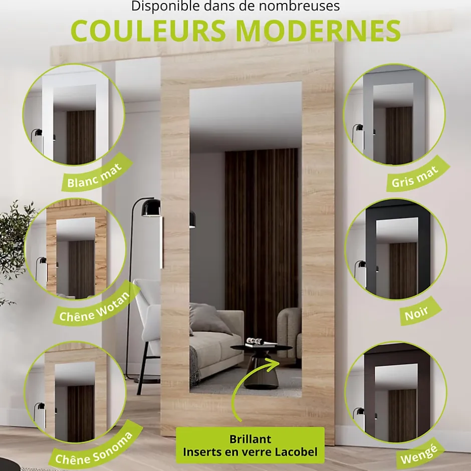 , porte coulissante CLEAN I 76 cm portes de chambre, avec miroir, Chêne Wotan-MINIO go for it Best