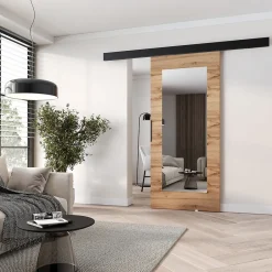 , porte coulissante PRIM, 106 cm, avec miroir, Chêne Wotan / Noir-MINIO go for it Outlet