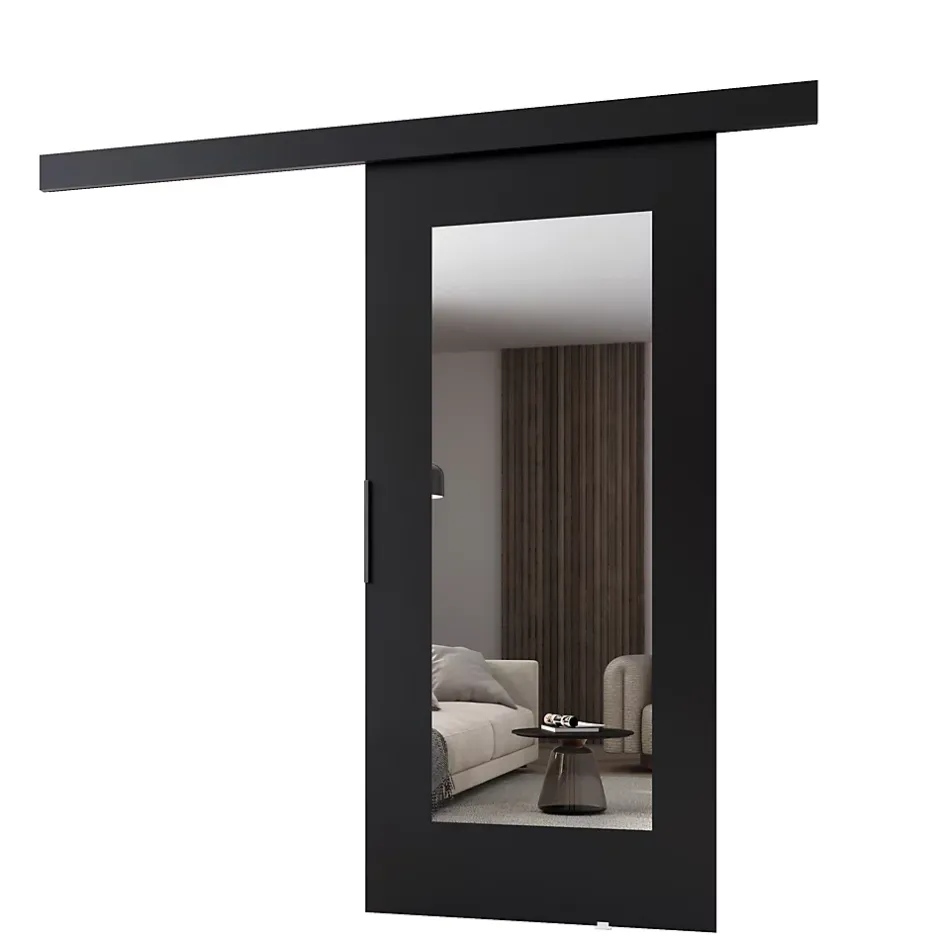 MINIO go for it , porte coulissante CLEAN I 76 cm portes de chambre, avec miroir, Noir