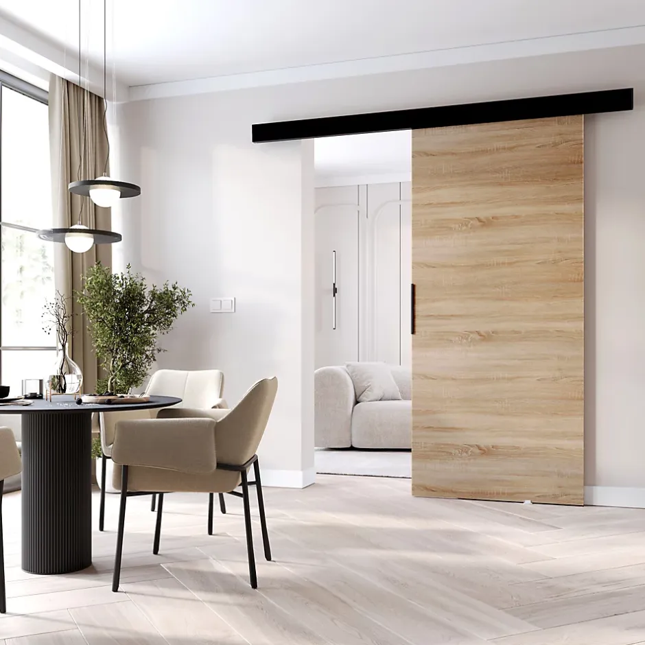 , porte coulissante PRIM A 96 cm, Poignée noire, Chêne Sonoma / Noir-MINIO go for it Discount
