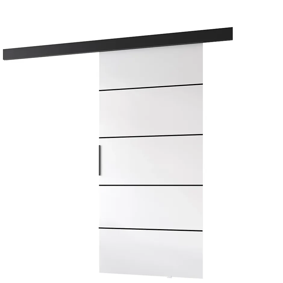 , porte coulissante PRIM 1K 106 cm, Baguette décorative, panneau supérieur, poignée de porte en noir, Blanc / Noir-MINIO go for it Sale