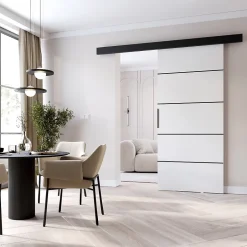 , porte coulissante PRIM 1K 106 cm, Baguette décorative, panneau supérieur, poignée de porte en noir, Blanc / Noir-MINIO go for it Sale