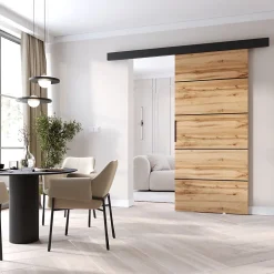 , porte coulissante PRIM1K106cm, Baguette décorative, panneau supérieur, poignée de porte en noir, Chêne Wotan/Noir-MINIO go for it