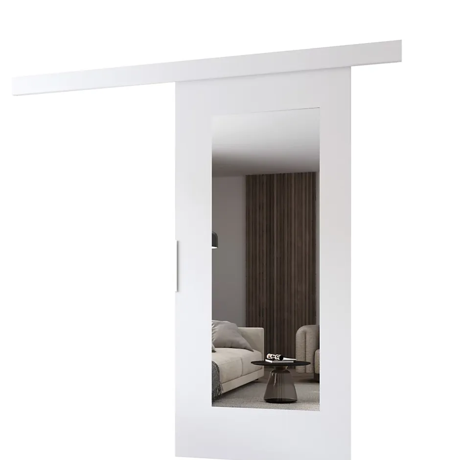 , porte coulissante CLEAN I 76 cm portes de chambre, avec miroir, Blanc-MINIO go for it
