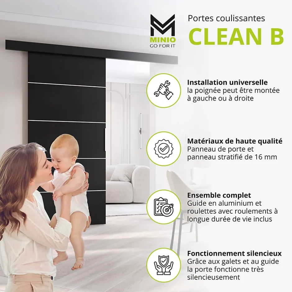porte coulissante CLEAN B 96 cm Portes de chambre, Chêne Sonoma-MINIO go for it Best