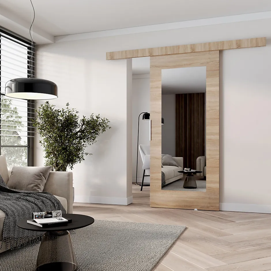 MINIO go for it , porte coulissante CLEAN I 86 cm portes de chambre, avec miroir, Chêne Sonoma