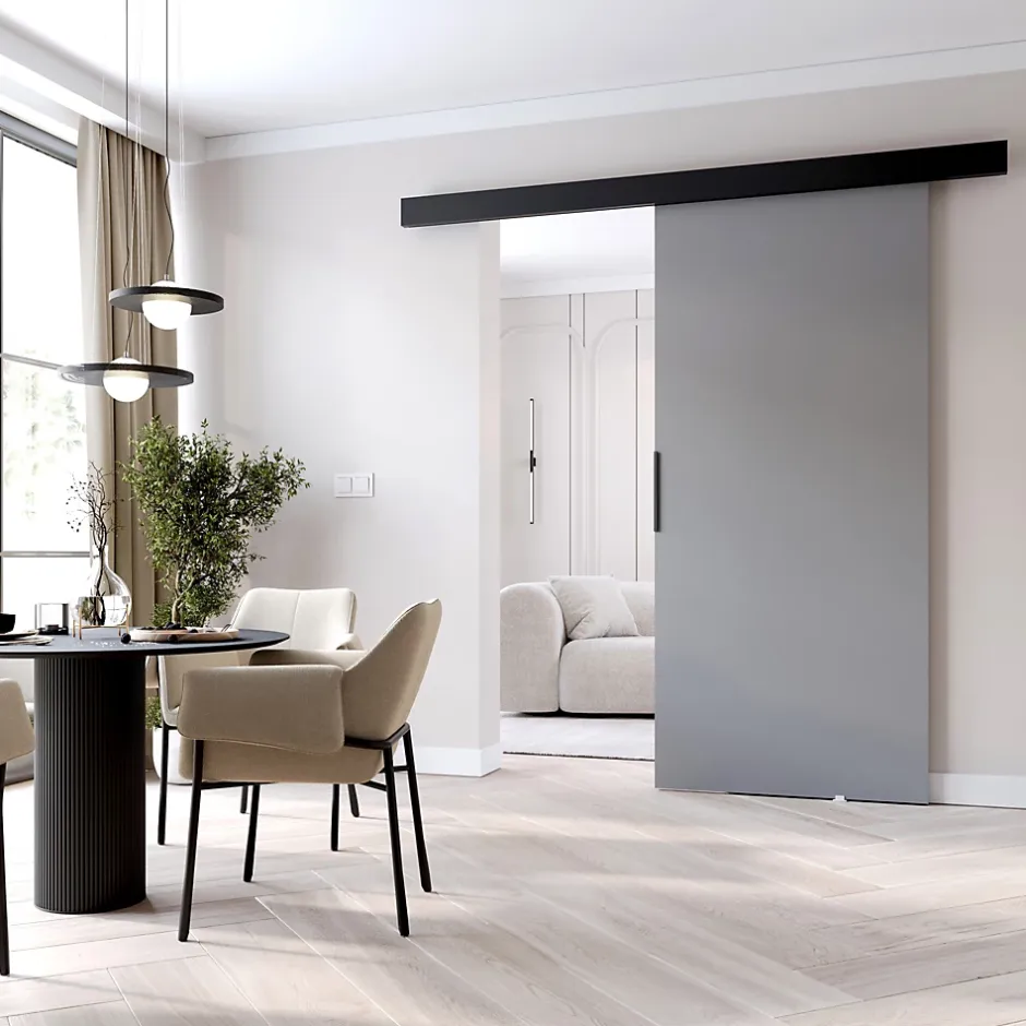 , porte coulissante PRIM A 86 cm, Poignée noire, Gris / Noir-MINIO go for it New
