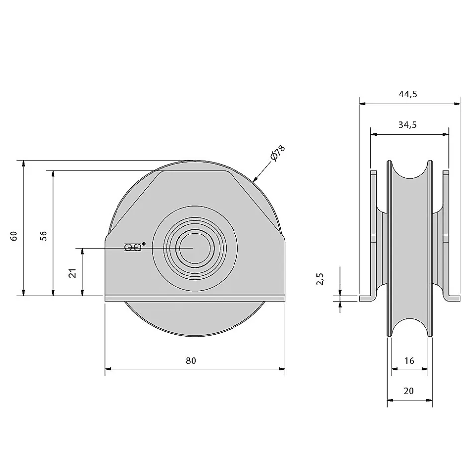 Slid’Up By Mantion Monture à souder pour portail coulissant - Galet 80 mm à gorge ronde 16 mm - 200 kg
