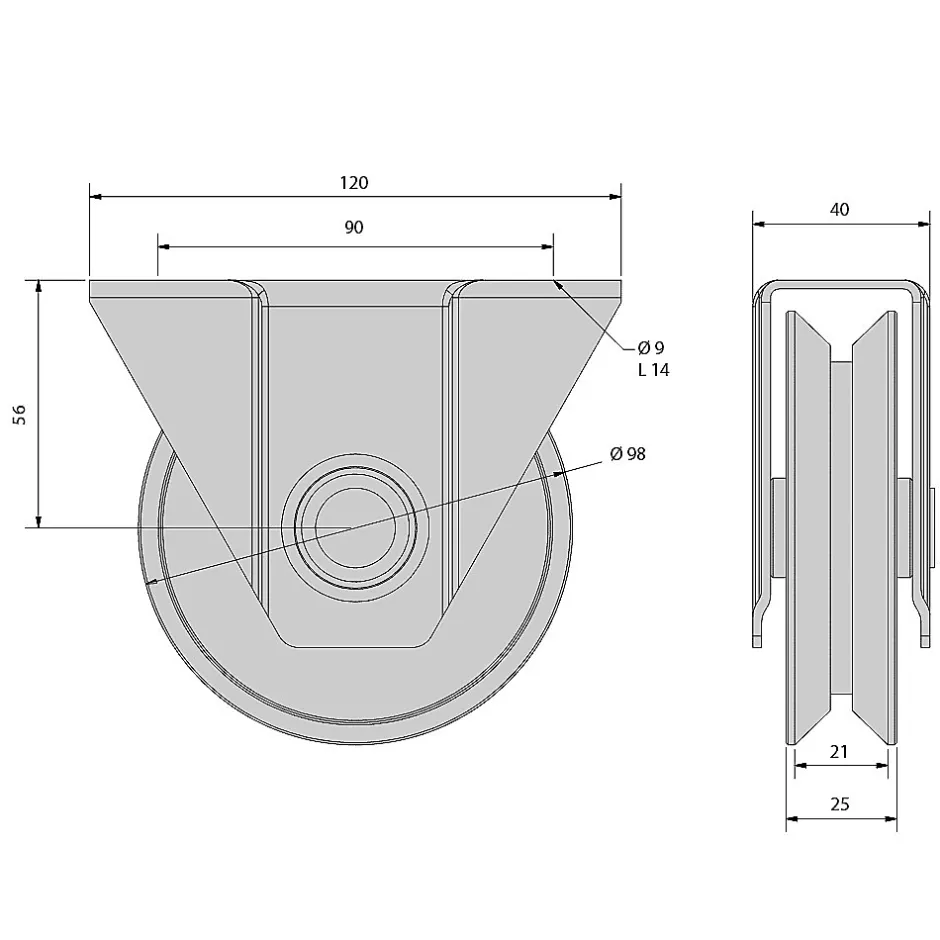 Monture à support extérieur pour portail coulissant - Galet 100 mm à gorge en V 21 mm - 200 kg-Slid’Up By Mantion Discount