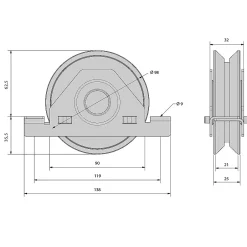 Slid’Up By Mantion Monture à support intérieur pour portail coulissant - Galet 100 mm à gorge en V 21 mm - 200 kg