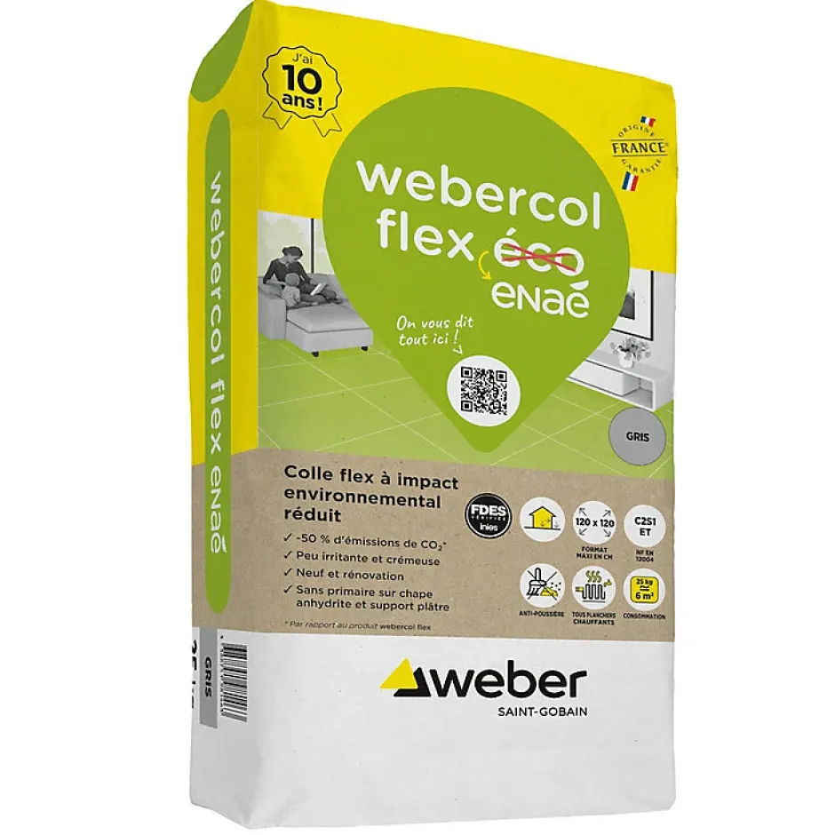Weber Mortier - colle déformable pour carrelage (C2 et S1) COL FLEX ECO - Sac de 25 Kg - GRIS