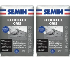 Semin Mortier Colle Polyvalent pour Carrelage Kedoflex Gris , Intérieur/Extérieur, sac de 25 kg, lot de 2