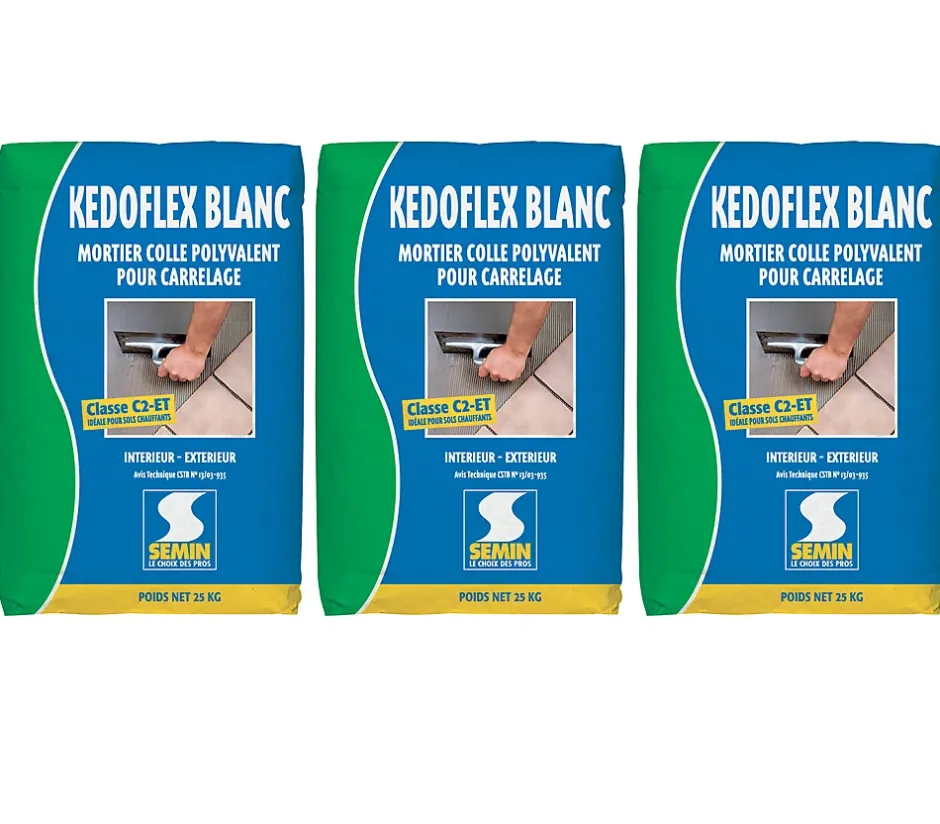 Mortier Colle Polyvalent pour Carrelage Kedoflex Blanc , Intérieur/Extérieur, sac de 25 kg, lot de 3-Semin Sale