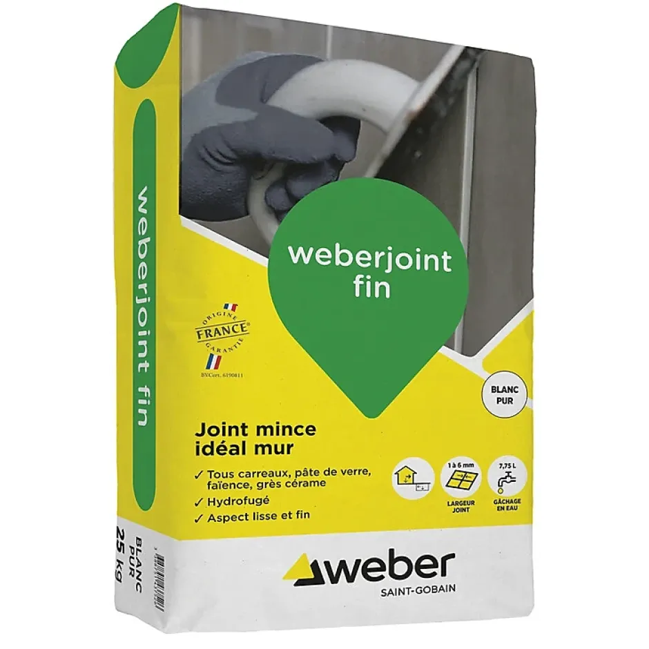 Weber Mortier pour joints carrelage joint fin - Sac de 25 Kg - GRIS PERLE