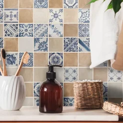 Carrelage Signature Mosaique de Ceramique 5,6 X 5,6 cm Mix Beige - decors Delphe - vendu par plaque de 30 X 30 cm -