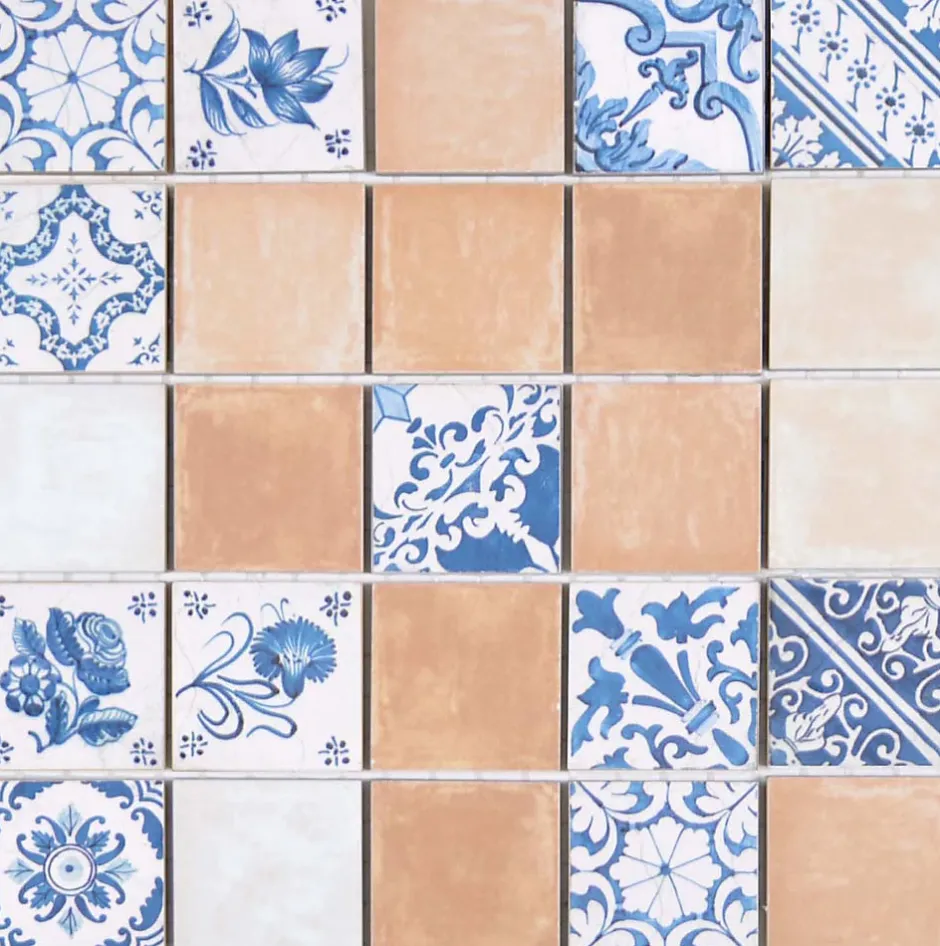 Carrelage Signature Mosaique de Ceramique 5,6 X 5,6 cm Mix Beige - decors Delphe - vendu par plaque de 30 X 30 cm -