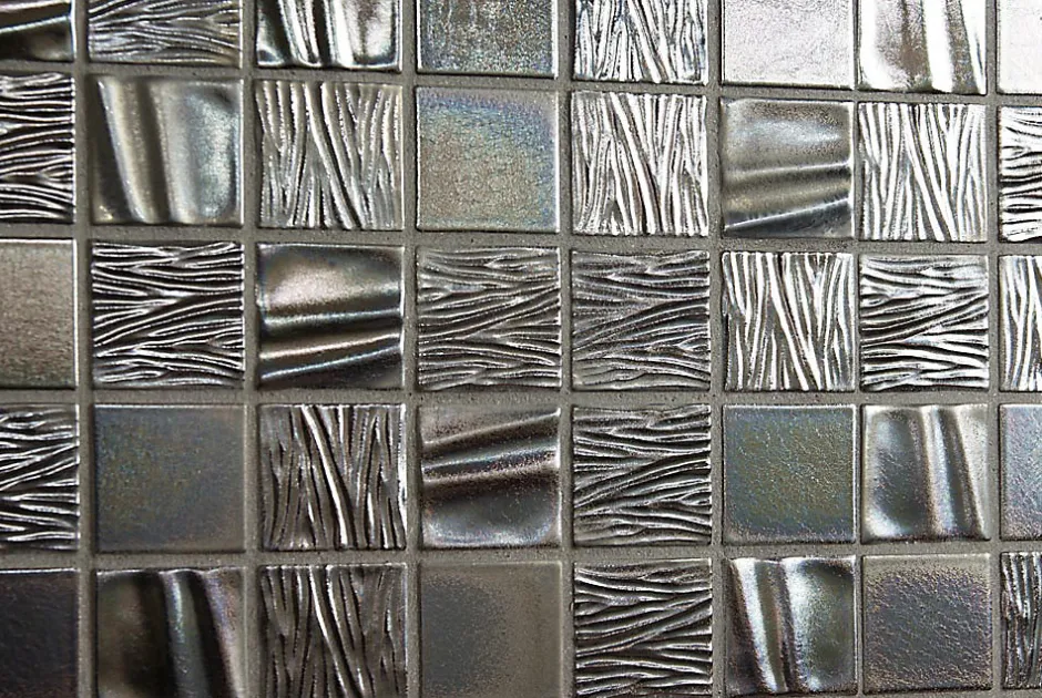 Carrelage Signature Mosaique de Ceramique 4,7 X 4,7 Cm Noire Relief Vague - vendu par plaque de 30X30 cm -