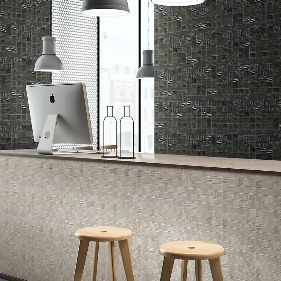 Carrelage Signature Mosaique de Ceramique 4,7 X 4,7 Cm Noire Relief Vague - vendu par plaque de 30X30 cm -