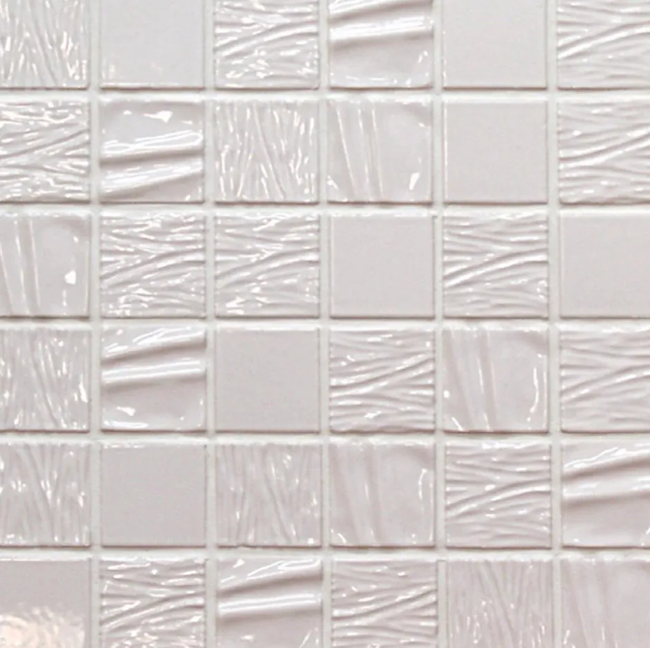 Mosaique de Ceramique 4,7 X 4,7 Cm Blanche Relief Vague - vendu par plaque de 30 X 30 cm --Carrelage Signature Discount
