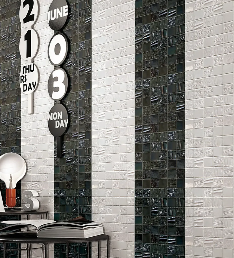 Mosaique de Ceramique 4,7 X 4,7 Cm Blanche Relief Vague - vendu par plaque de 30 X 30 cm --Carrelage Signature Discount