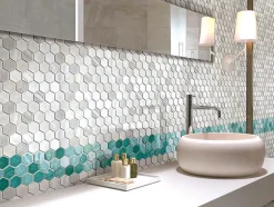 Carrelage Signature Mosaique de ceramique Hexagone Turquoise - vendu par plaque de 29,4X25,5 Cm -