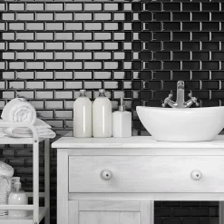 Mosaique de ceramique Petit carreau Metro Noir 4,5X9,5 cm - vendu par plaque de 29,1X29,6 cm --Carrelage Signature Sale