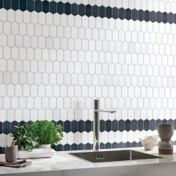 Carrelage Signature Mosaique de céramique Hexagone Long Blanc - vendu par plaque de 29,6X25,6 Cm -