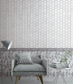 Carrelage Signature Mosaique de céramique Hexagone Long Blanc - vendu par plaque de 29,6X25,6 Cm -