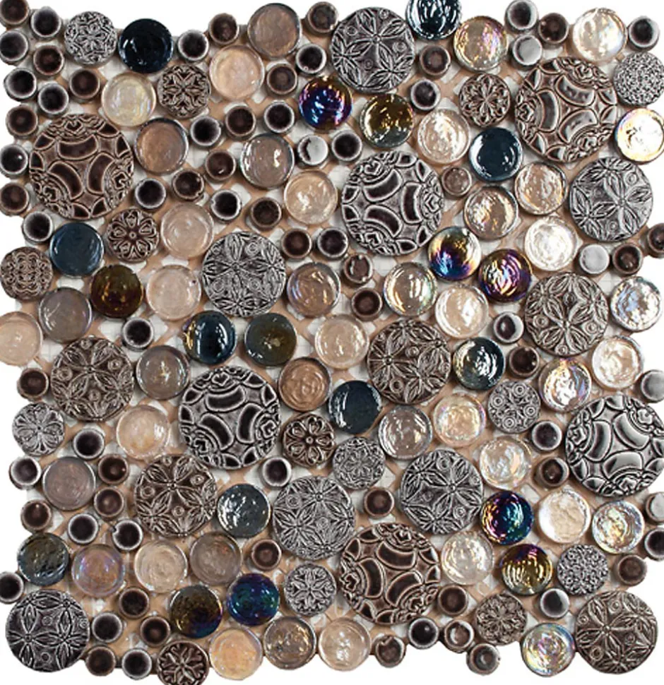 Mosaique de Marbre et Verre Marron rond - vendu par plaque de 30.5x30.5 cm --Carrelage Signature Sale