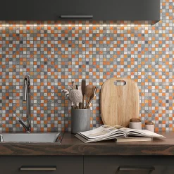 Carrelage Signature Mosaique de marbre peint 2.3 X 2.3 cm Gris et Orange - vendu par plaque de 30X30 cm -