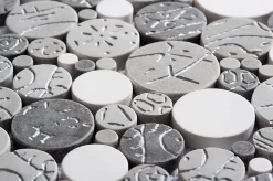 Mosaique de pierre reconstituee Rond Taupe Blanc et Argent - vendu par plaque de 30 X 30 cm-Carrelage Signature Best