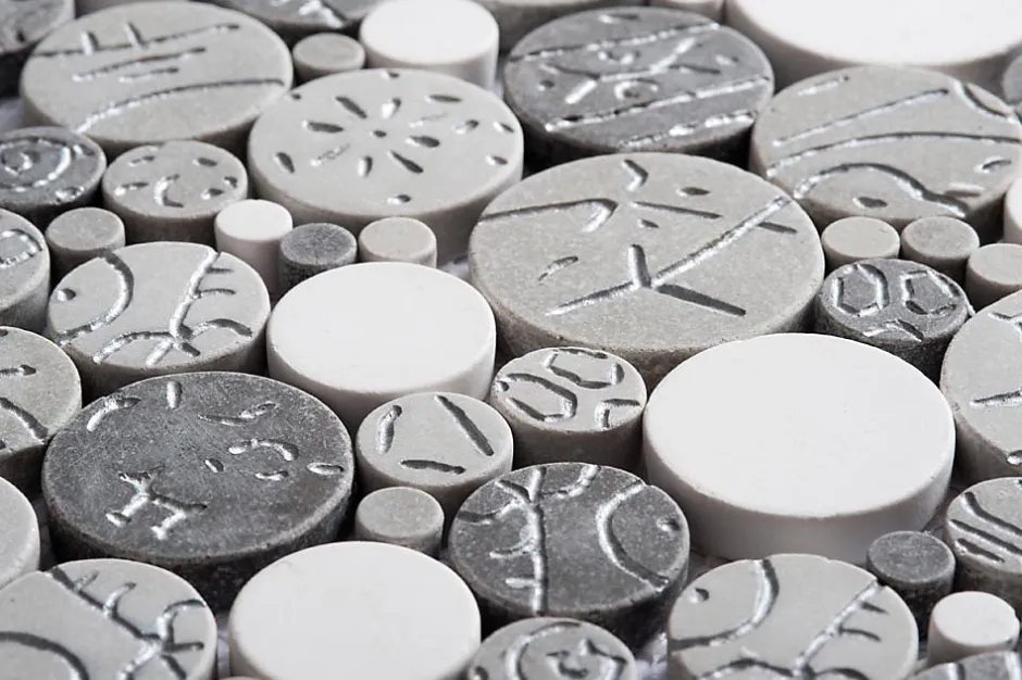 Mosaique de pierre reconstituee Rond Taupe Blanc et Argent - vendu par plaque de 30 X 30 cm-Carrelage Signature Best