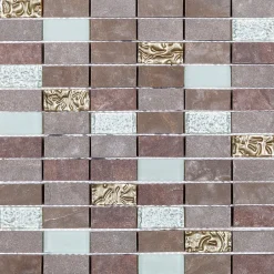 Mosaique de Quartzite 2.3 X 4.8 Cm Marron Naturel et Verre Blanc/Beig 30X30 cm --Carrelage Signature Hot