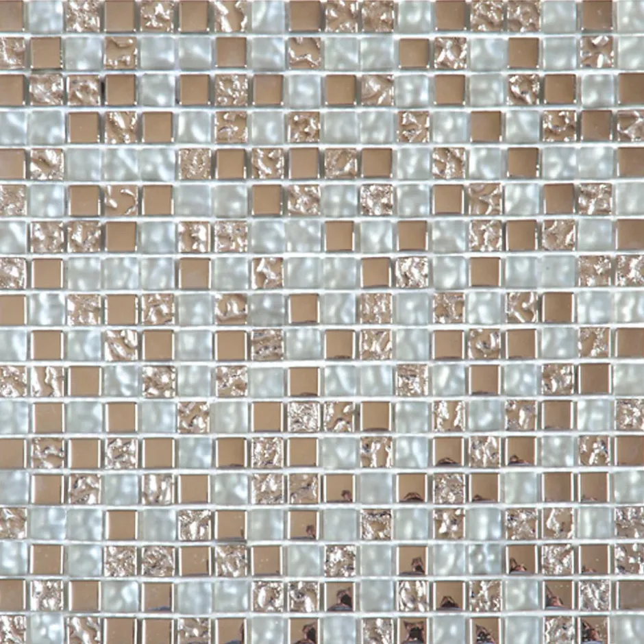 Carrelage Signature Mosaique de Verre Blanc et Verre Chrome 1.5 X 1.5 Cm - vendu par plaque de 30X30 Cm -