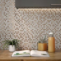 Carrelage Signature Mosaique de Verre Blanc et Verre Chrome 1.5 X 1.5 Cm - vendu par plaque de 30X30 Cm -