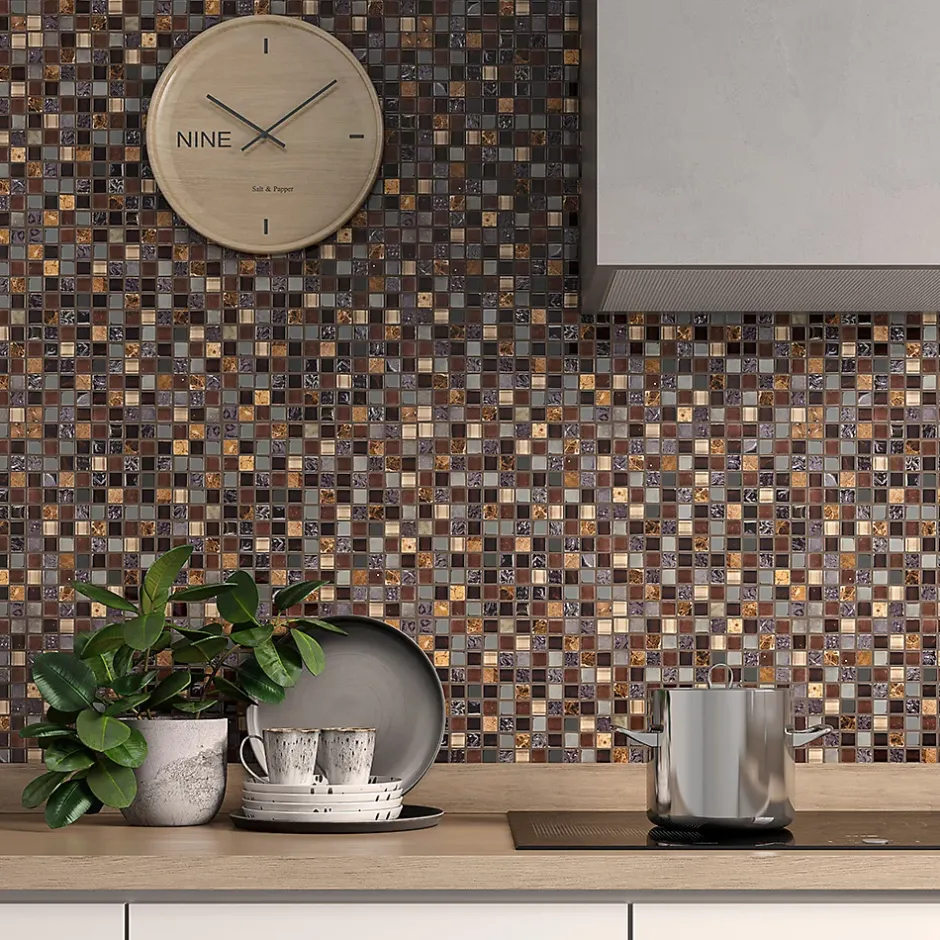 Carrelage Signature Mosaique de Verre et Marbre Marron 2.3 X 2.3 cm - vendu par plaque de 30 X 30 cm -