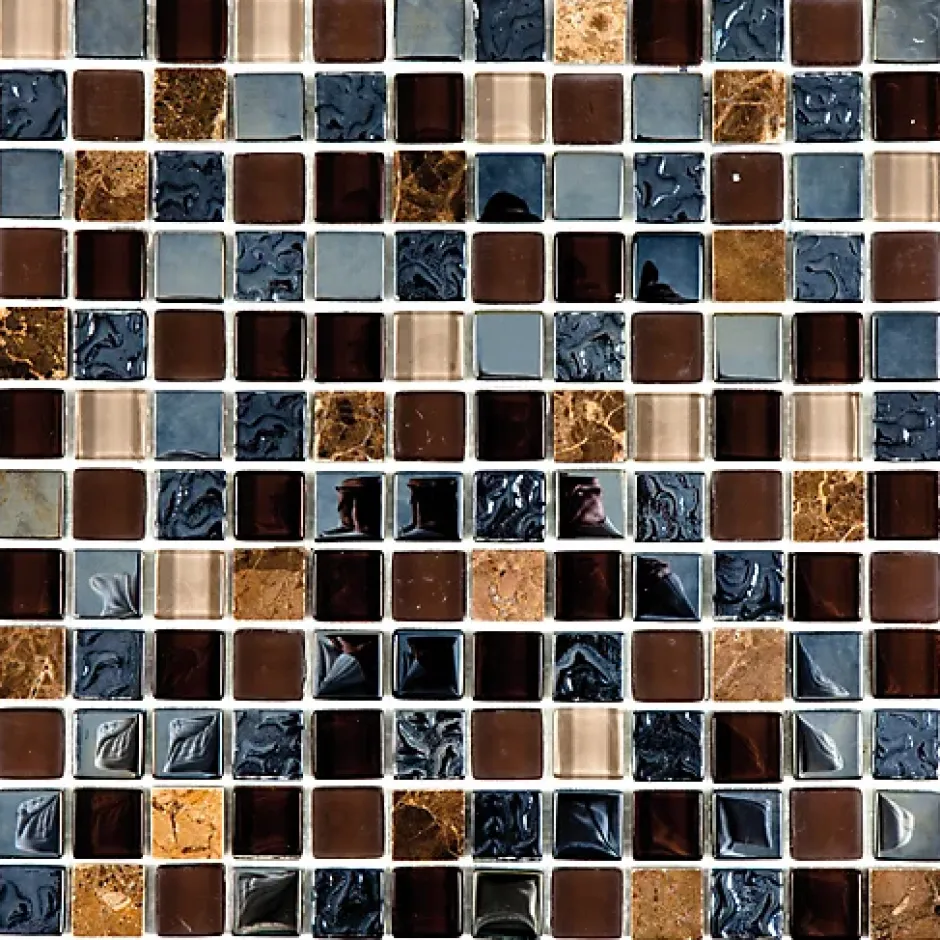 Carrelage Signature Mosaique de Verre et Marbre Marron 2.3 X 2.3 cm - vendu par plaque de 30 X 30 cm -