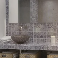 Mosaique de verre Motif Carreau Ciment Bleu/Gris 7.5 X 7.5 cm - vendu par plaque de 29.8X29.8 cm --Carrelage Signature Best