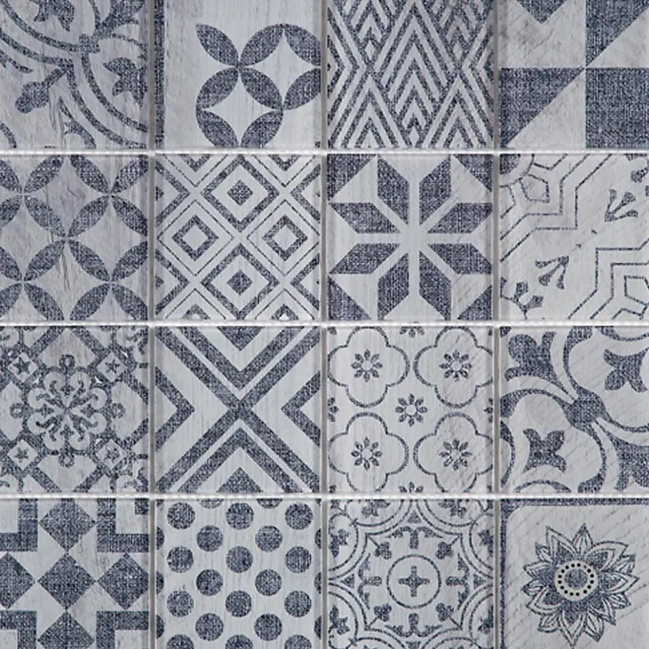 Mosaique de verre Motif Carreau Ciment Bleu/Gris 7.5 X 7.5 cm - vendu par plaque de 29.8X29.8 cm --Carrelage Signature Best