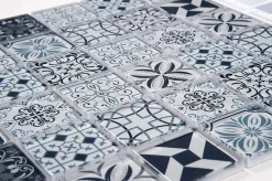 Carrelage Signature Mosaique de Verre Motif Carreau Ciment Bleu/Gris 5X5 cm - vendu par plaque de 29.8X29.8 cm -