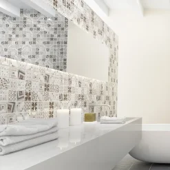 Mosaique de Verre Motif Carreau Ciment Beige 7.5 X 7.5 cm - vendu par plaque de 29.8X29.8 cm --Carrelage Signature Best