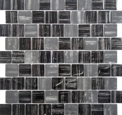 Carrelage Signature Mosaique de Verre Noir Ligne Argent 3.2X3.2 cm - vendu par plaque de 30.5x30.5 cm-