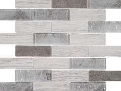 Carrelage Signature Mosaique de verre Recyclé en Barrettes 9.8X3.1 cm Marron/Gris/Beige Mat/Brillant - vendu par plaque de 26.4X30 cm -