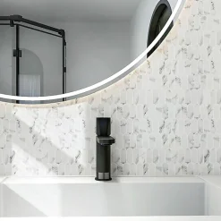 Carrelage Signature Mosaique de Verre Recycle blanc et Marbré forme Ecaille Longue - vendu par plaque de 29,8X25,8 cm -