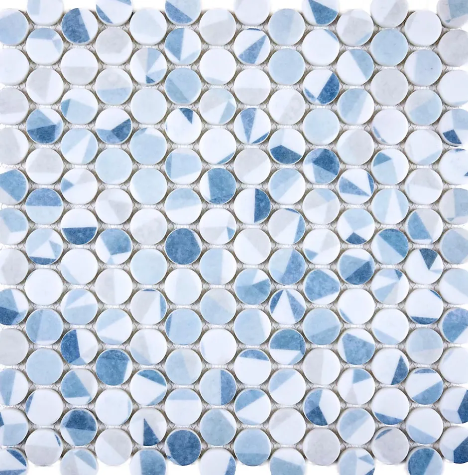 Carrelage Signature Mosaique de verre recycle Ronde Blanc Bleu Geo - vendu par plaque de 29,7X30,5 cm-